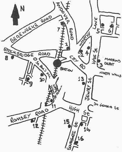 Sketch map of Winchester pubs