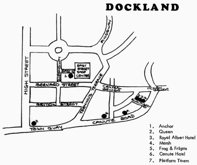 Sketch map of Southampton Docks pubs